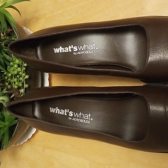 What's What By AEROSOLES Brown Leather Square-toed Pumps 8W Shoes Heels - Picture 9 of 11